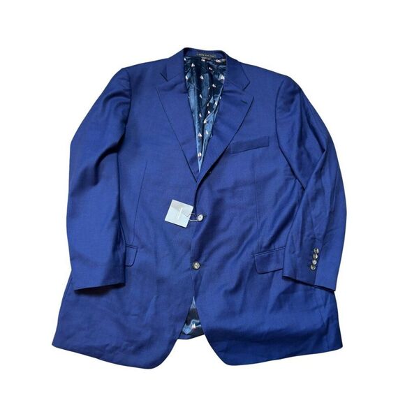 NWT Mens Tailored Fit Navy Blazer With Sailboat Pattern Lining & Button Cu - Picture 9 of 16